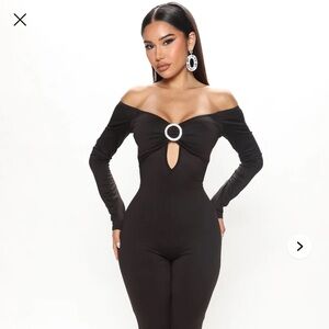 ~Black Olivia Off Shoulder Jumpsuit w/ Diamond Ring Detail~